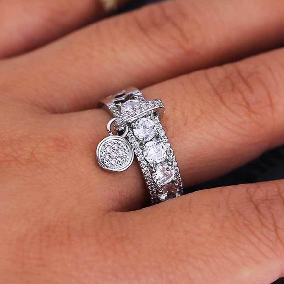 *NEW 925 Silver Round Diamond Drop Band Ring - Picture 2 of 8